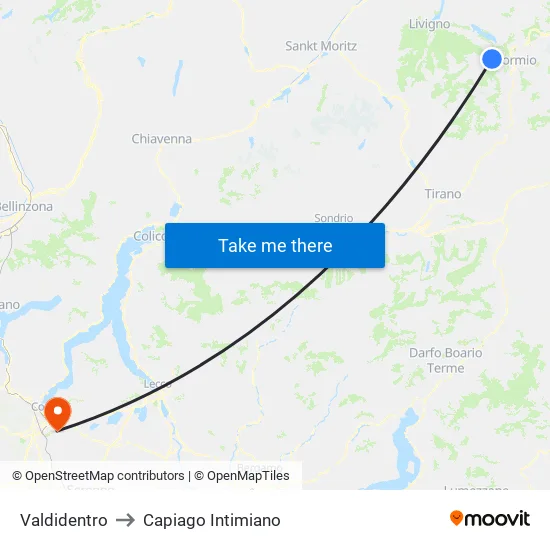 Valdidentro to Capiago Intimiano map