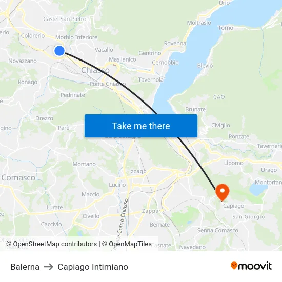 Balerna to Capiago Intimiano map
