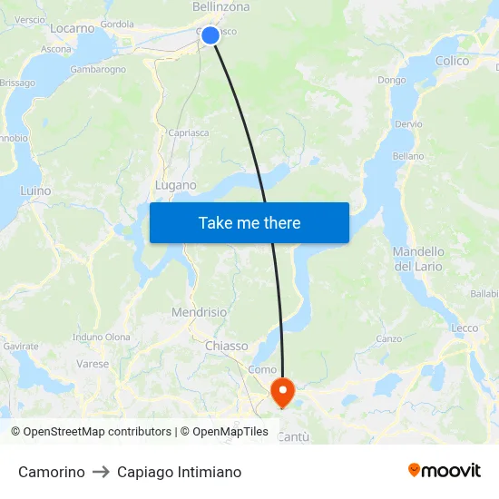 Camorino to Capiago Intimiano map