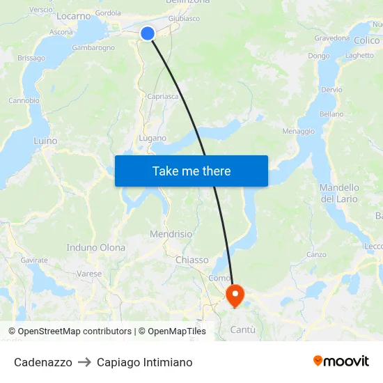 Cadenazzo to Capiago Intimiano map
