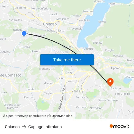 Chiasso to Capiago Intimiano map