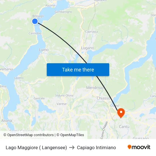 Lago Maggiore ( Langensee) to Capiago Intimiano map