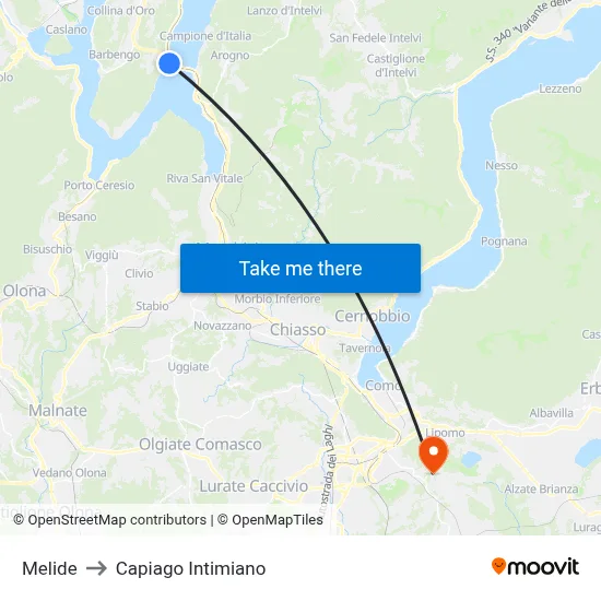 Melide to Capiago Intimiano map