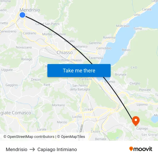 Mendrisio to Capiago Intimiano map