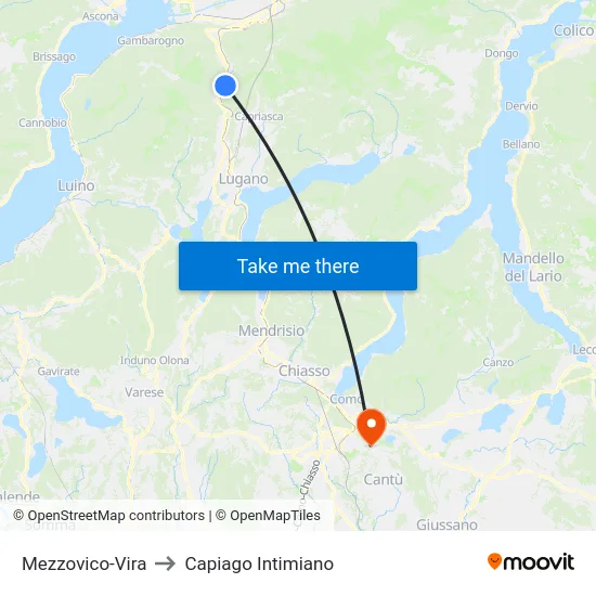 Mezzovico-Vira to Capiago Intimiano map