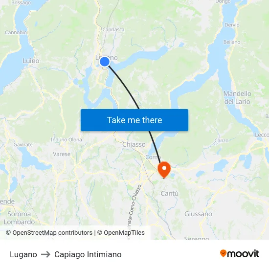 Lugano to Capiago Intimiano map