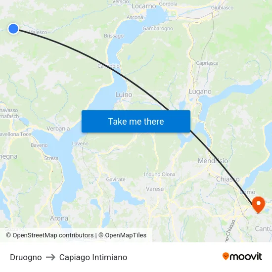 Druogno to Capiago Intimiano map