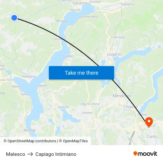 Malesco to Capiago Intimiano map