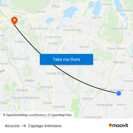 Aicurzio to Capiago Intimiano map