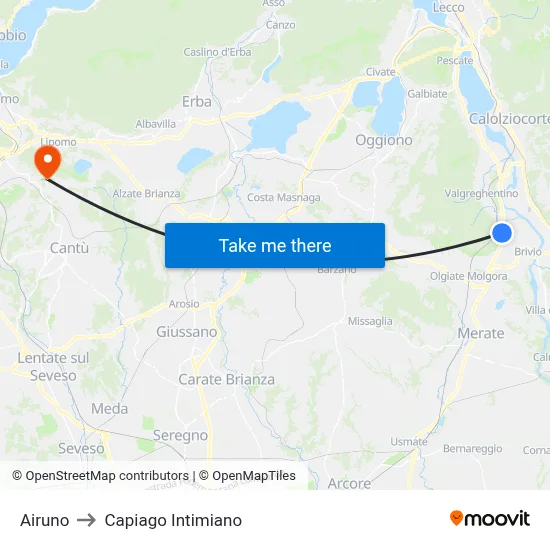 Airuno to Capiago Intimiano map