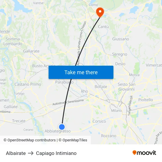 Albairate to Capiago Intimiano map