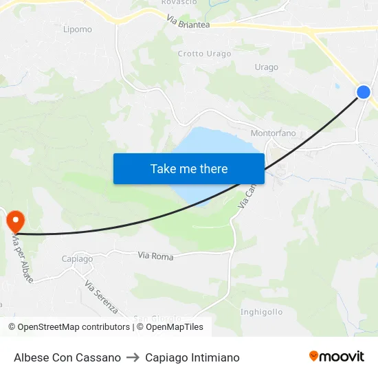 Albese Con Cassano to Capiago Intimiano map