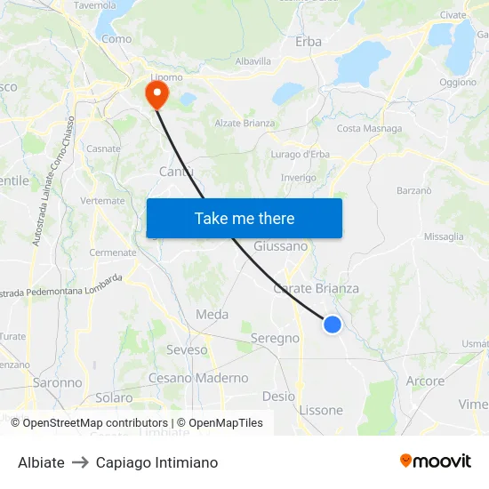 Albiate to Capiago Intimiano map