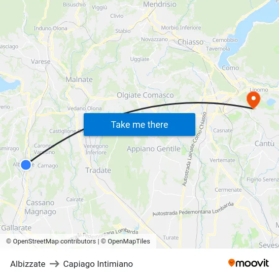 Albizzate to Capiago Intimiano map