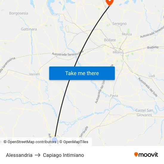 Alessandria to Capiago Intimiano map