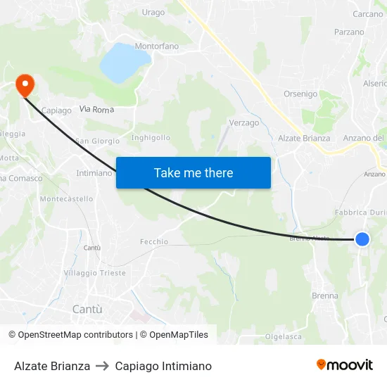 Alzate Brianza to Capiago Intimiano map
