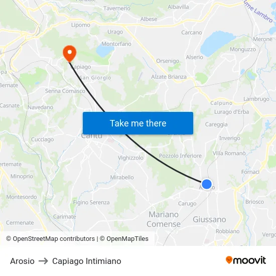 Arosio to Capiago Intimiano map