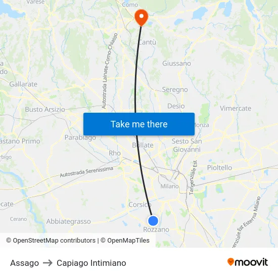 Assago to Capiago Intimiano map