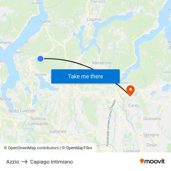 Azzio to Capiago Intimiano map
