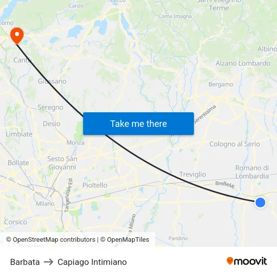 Barbata to Capiago Intimiano map