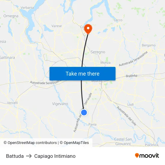 Battuda to Capiago Intimiano map