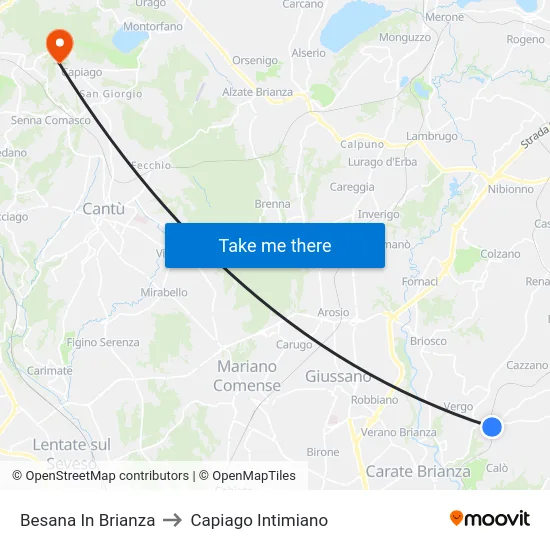 Besana In Brianza to Capiago Intimiano map