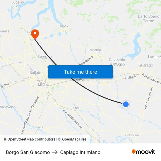 Borgo San Giacomo to Capiago Intimiano map