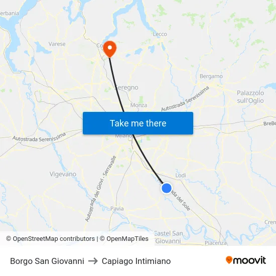 Borgo San Giovanni to Capiago Intimiano map