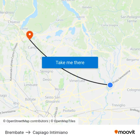 Brembate to Capiago Intimiano map