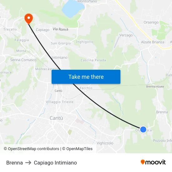 Brenna to Capiago Intimiano map
