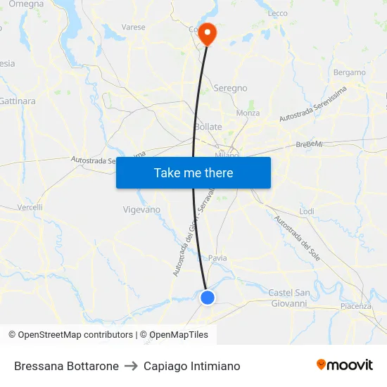 Bressana Bottarone to Capiago Intimiano map