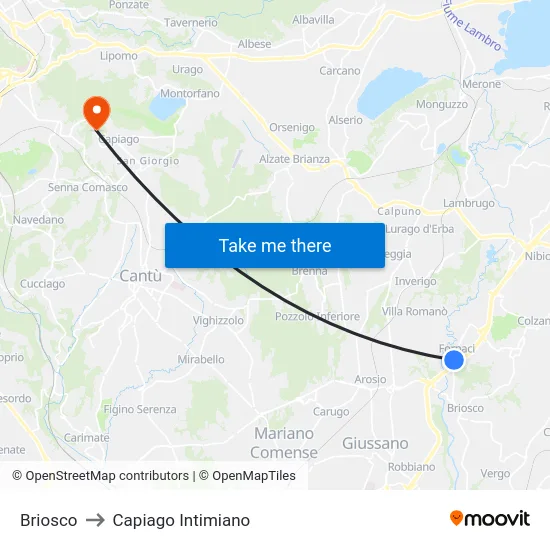 Briosco to Capiago Intimiano map