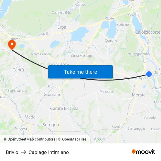 Brivio to Capiago Intimiano map