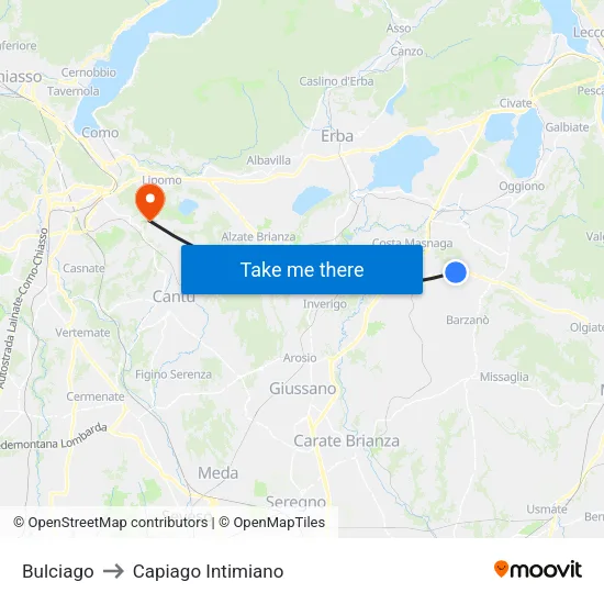 Bulciago to Capiago Intimiano map