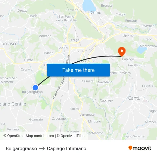 Bulgarograsso to Capiago Intimiano map