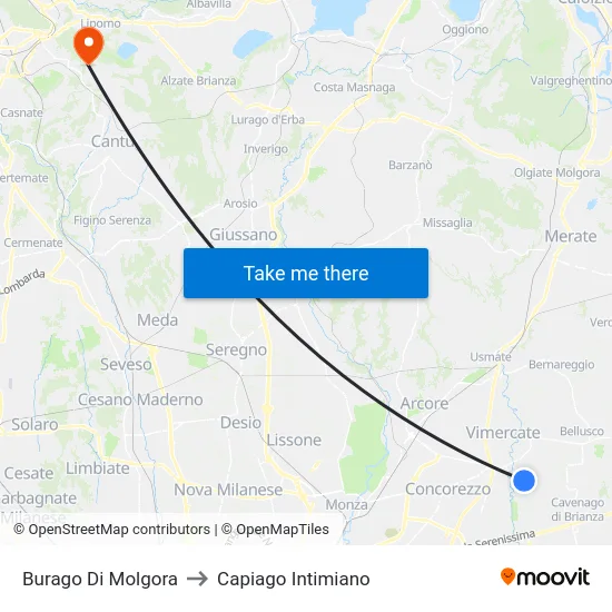 Burago Di Molgora to Capiago Intimiano map