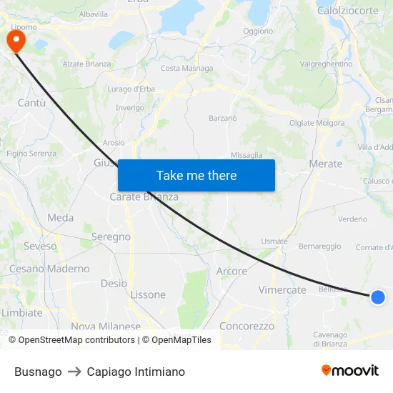 Busnago to Capiago Intimiano map