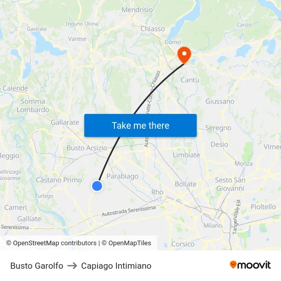 Busto Garolfo to Capiago Intimiano map