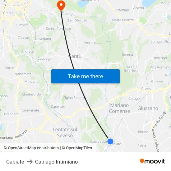 Cabiate to Capiago Intimiano map