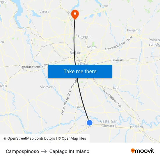 Campospinoso to Capiago Intimiano map