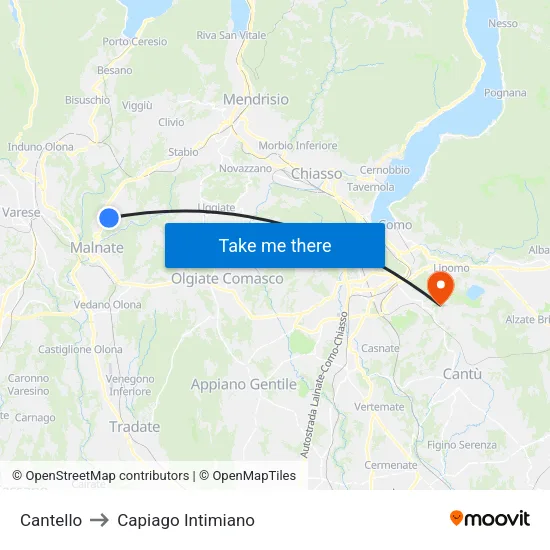Cantello to Capiago Intimiano map