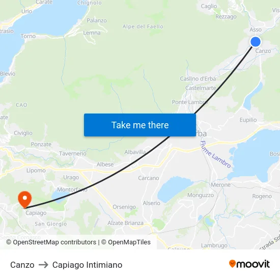 Canzo to Capiago Intimiano map