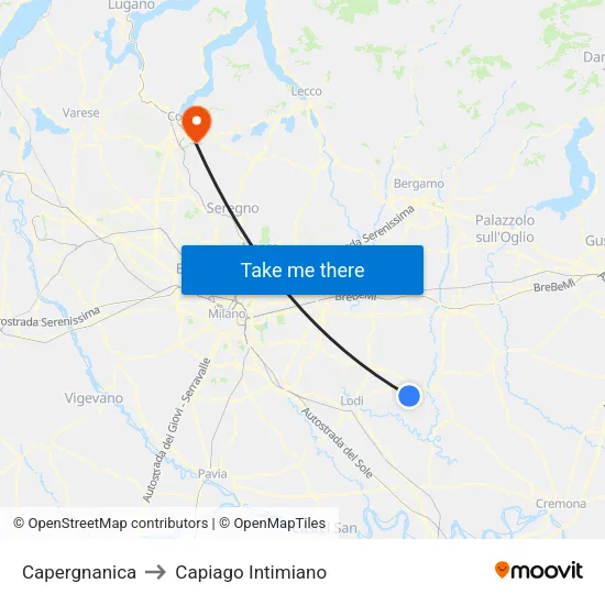 Capergnanica to Capiago Intimiano map