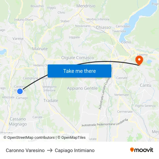 Caronno Varesino to Capiago Intimiano map