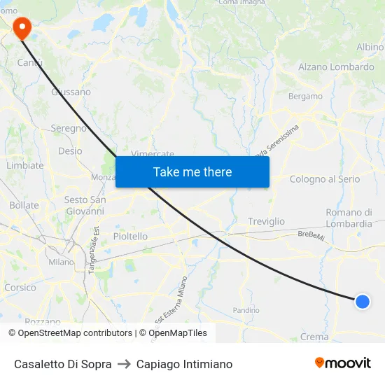 Casaletto Di Sopra to Capiago Intimiano map