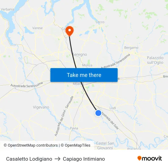 Casaletto Lodigiano to Capiago Intimiano map
