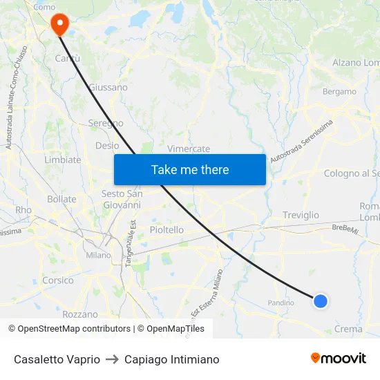 Casaletto Vaprio to Capiago Intimiano map