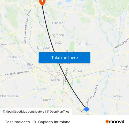 Casalmaiocco to Capiago Intimiano map