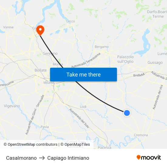 Casalmorano to Capiago Intimiano map