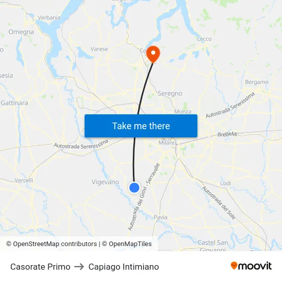 Casorate Primo to Capiago Intimiano map
